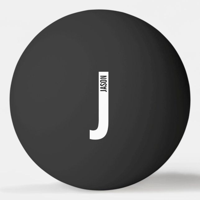 Modern Personalised Bold Monogram and Name Ping Pong Ball (Front)