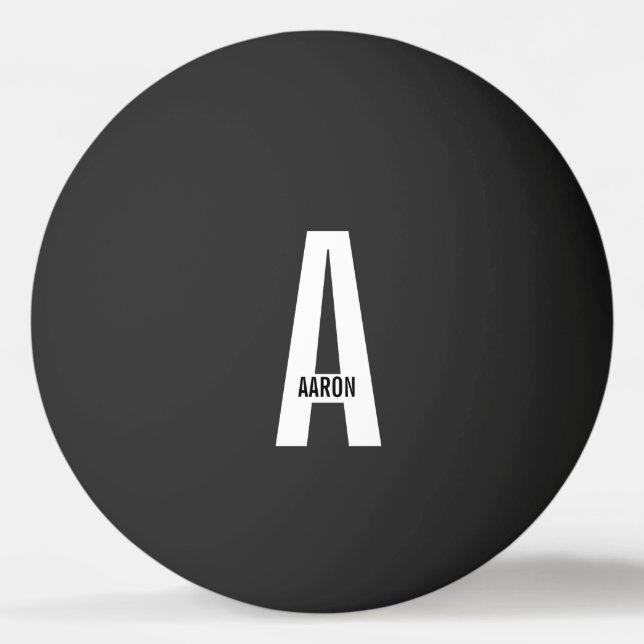 Modern Personalised Bold Monogram and Name Ping Pong Ball (Front)