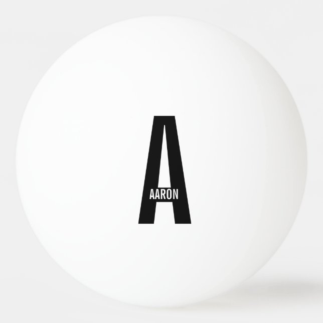 Modern Personalised Bold Monogram and Name Ping Pong Ball (Front)