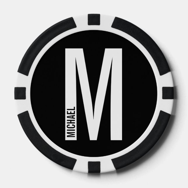 Modern Personalised Bold Monogram and Name Poker Chips (Front)