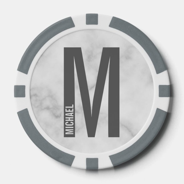 Modern Personalised Bold Monogram and Name Poker Chips (Front)