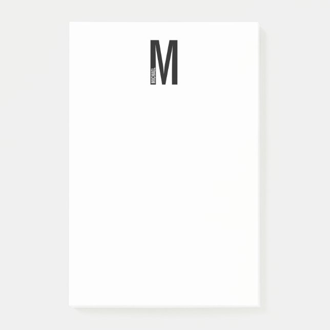 Modern Personalised Bold Monogram and Name Post-it Notes (Front)