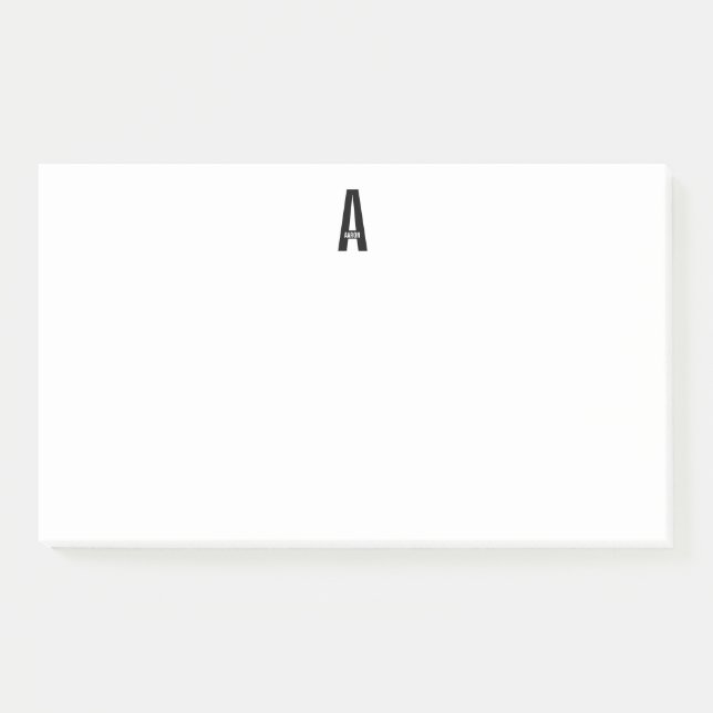 Modern Personalised Bold Monogram and Name Post-it Notes (Front)