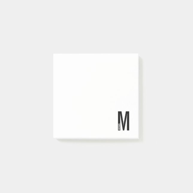 Modern Personalised Bold Monogram and Name Post-it Notes (Front)