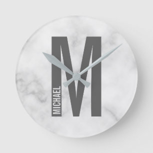 Modern Personalised Bold Monogram and Name Round Clock