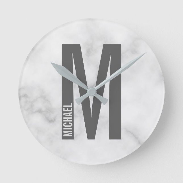 Modern Personalised Bold Monogram and Name Round Clock (Front)
