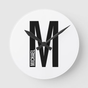 Modern Personalised Bold Monogram and Name Round Clock