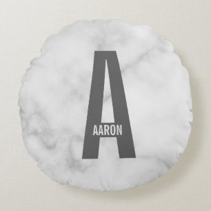 Modern Personalised Bold Monogram and Name Round Cushion