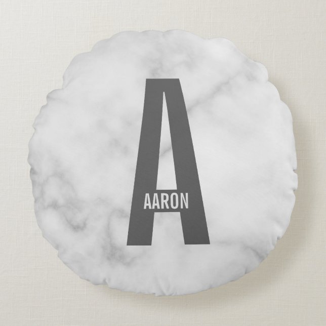 Modern Personalised Bold Monogram and Name Round Cushion (Front)