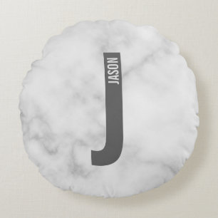 Modern Personalised Bold Monogram and Name Round Cushion