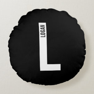 Modern Personalised Bold Monogram and Name Round Cushion