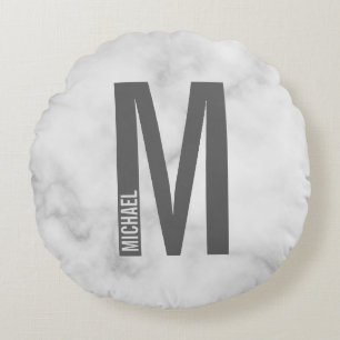 Modern Personalised Bold Monogram and Name Round Cushion