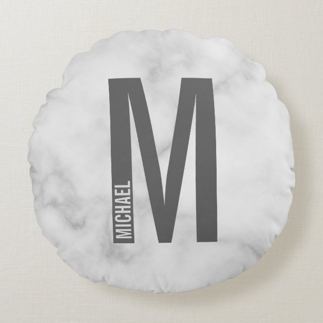 Modern Personalised Bold Monogram and Name Round Cushion (Front)