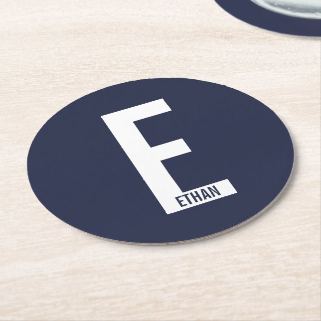 Modern Personalised Bold Monogram and Name Round Paper Coaster (Angled)