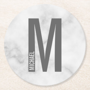 Modern Personalised Bold Monogram and Name Round Paper Coaster