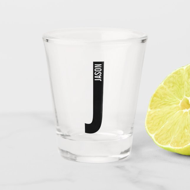 Modern Personalised Bold Monogram and Name Shot Glass (Front)
