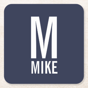 Modern Personalised Bold Monogram and Name Square Paper Coaster