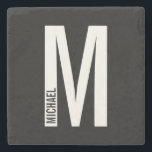 Modern Personalised Bold Monogram and Name Stone Coaster<br><div class="desc">Modern Monogram Design featuring personalised monogram letter "M" and name in modern bold sans serif font style.

Perfect gift for him,  father's day gift,  groomsman gift and more.</div>