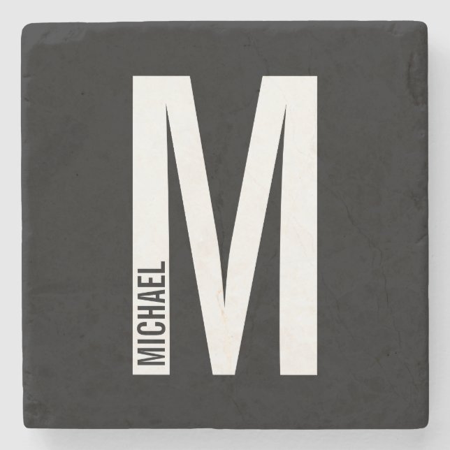 Modern Personalised Bold Monogram and Name Stone Coaster (Front)