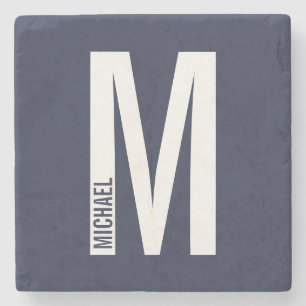 Modern Personalised Bold Monogram and Name Stone Coaster