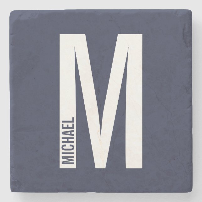 Modern Personalised Bold Monogram and Name Stone Coaster (Front)