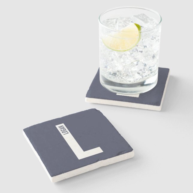 Modern Personalised Bold Monogram and Name Stone Coaster (Side)
