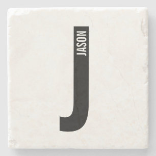 Modern Personalised Bold Monogram and Name Stone Coaster