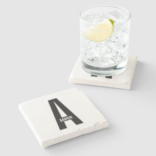 Modern Personalised Bold Monogram and Name Stone Coaster