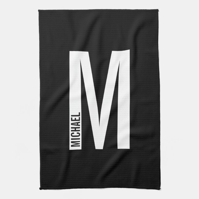 Modern Personalised Bold Monogram and Name Tea Towel (Vertical)