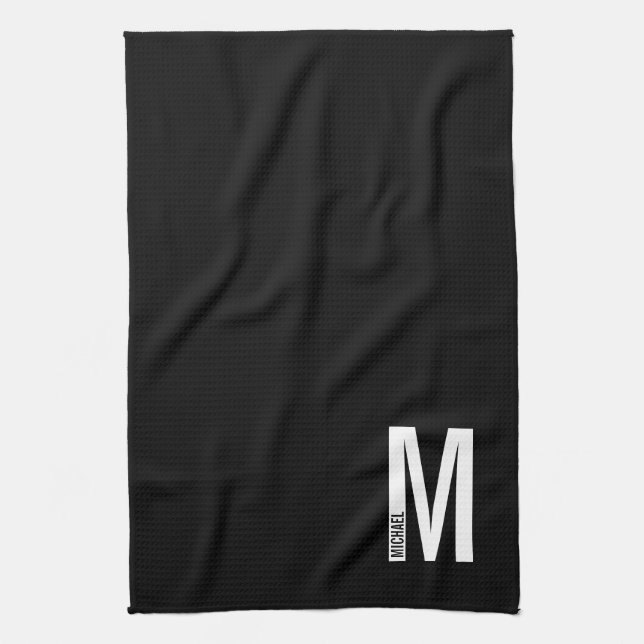 Modern Personalised Bold Monogram and Name Tea Towel (Vertical)