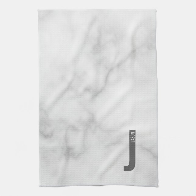 Modern Personalised Bold Monogram and Name Tea Towel (Vertical)