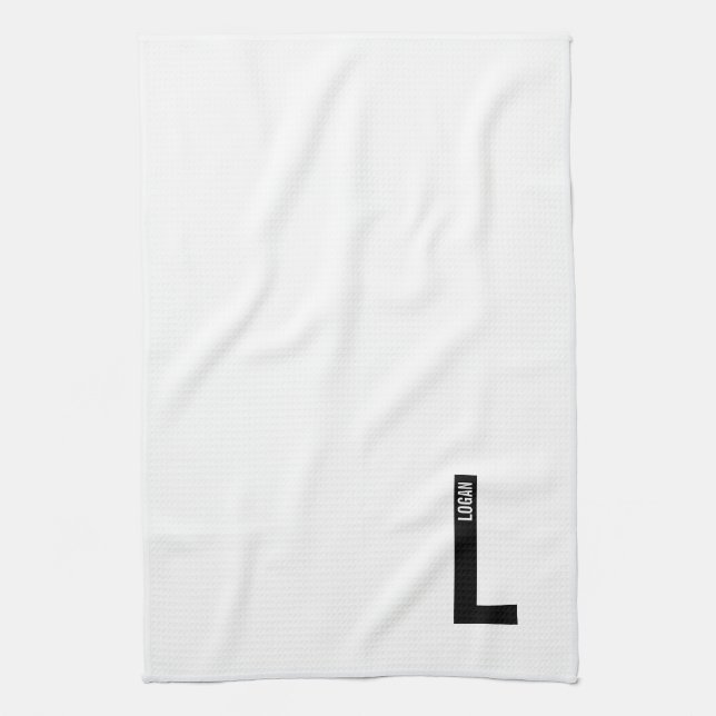 Modern Personalised Bold Monogram and Name Tea Towel (Vertical)