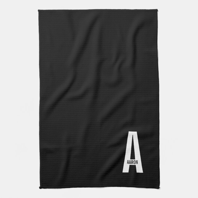 Modern Personalised Bold Monogram and Name Tea Towel (Vertical)