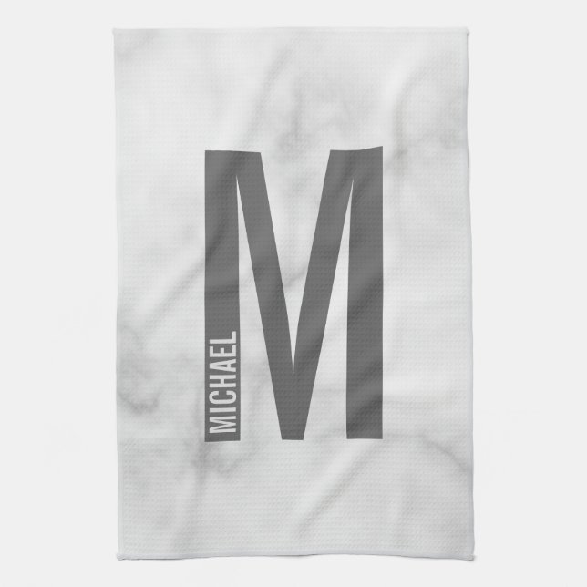 Modern Personalised Bold Monogram and Name Tea Towel (Vertical)