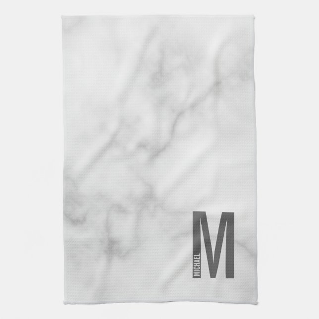 Modern Personalised Bold Monogram and Name Tea Towel (Vertical)