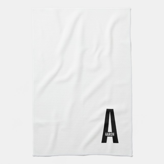 Modern Personalised Bold Monogram and Name Tea Towel (Vertical)