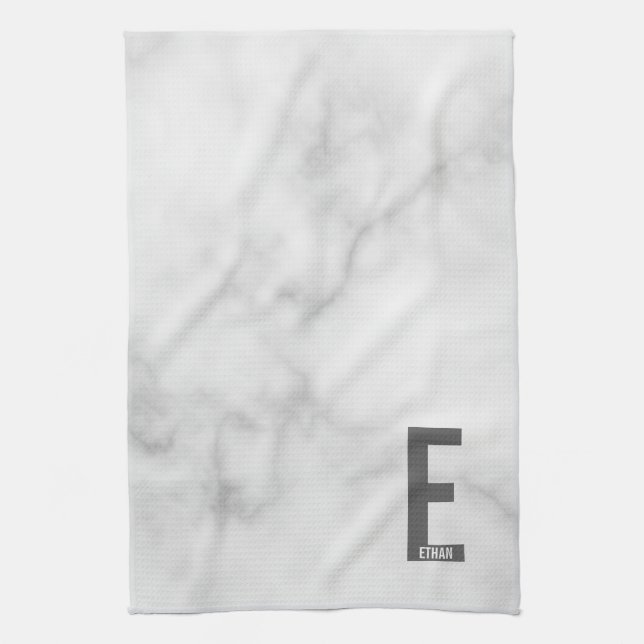 Modern Personalised Bold Monogram and Name Tea Towel (Vertical)