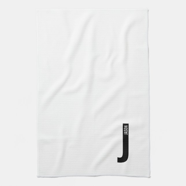 Modern Personalised Bold Monogram and Name Tea Towel (Vertical)