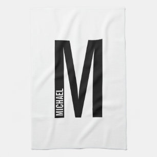 Modern Personalised Bold Monogram and Name Tea Towel