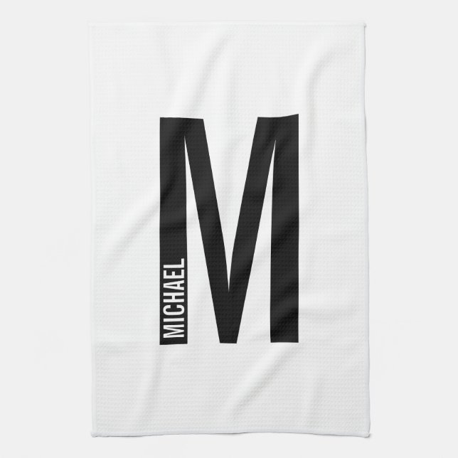 Modern Personalised Bold Monogram and Name Tea Towel (Vertical)