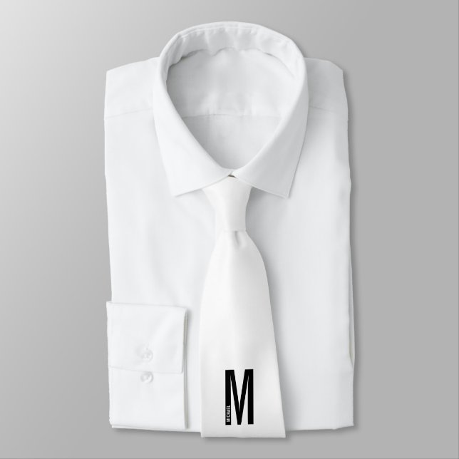 Modern Personalised Bold Monogram and Name Tie (Tied)