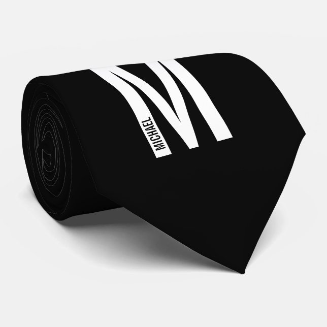 Modern Personalised Bold Monogram and Name Tie (Rolled)