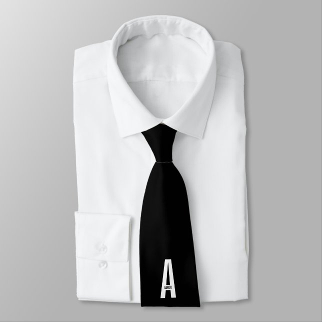 Modern Personalised Bold Monogram and Name Tie (Tied)