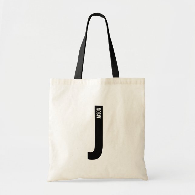 Modern Personalised Bold Monogram and Name Tote Bag (Front)