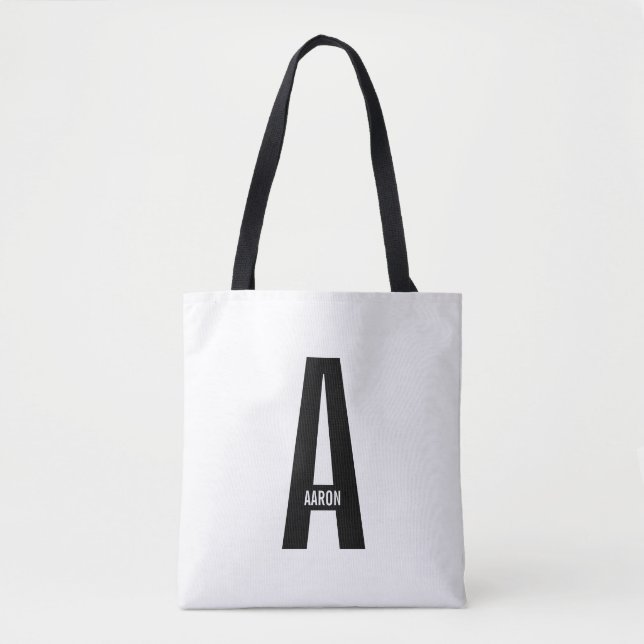Modern Personalised Bold Monogram and Name Tote Bag (Front)