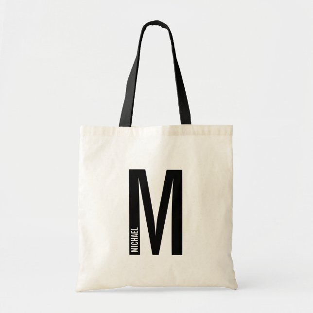 Modern Personalised Bold Monogram and Name Tote Bag (Front)