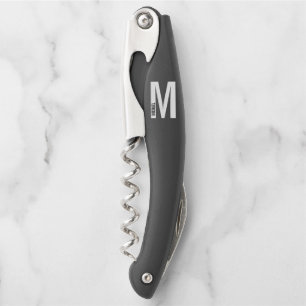 Modern Personalised Bold Monogram and Name Waiter' Corkscrew
