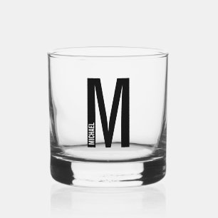 Modern Personalised Bold Monogram and Name Whiskey Glass