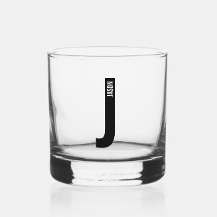 Modern Personalised Bold Monogram and Name Whiskey Glass