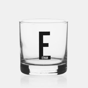 Modern Personalised Bold Monogram and Name Whiskey Glass